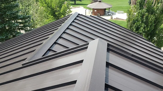 Detailed view of a finished brown shingle roof